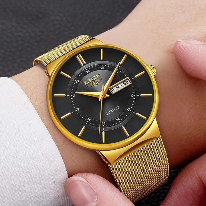 LIGE Top Brand Luxury Waterproof Ultra Thin Date Clock Male Steel Strap Casual Quartz Watch Men Sports Wrist Watch
